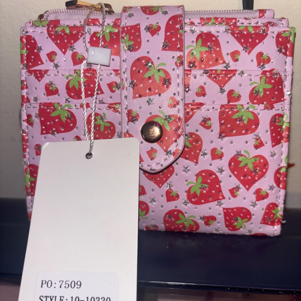 Pink Strawberry Print Snap Wallet - Picture 4 of 4